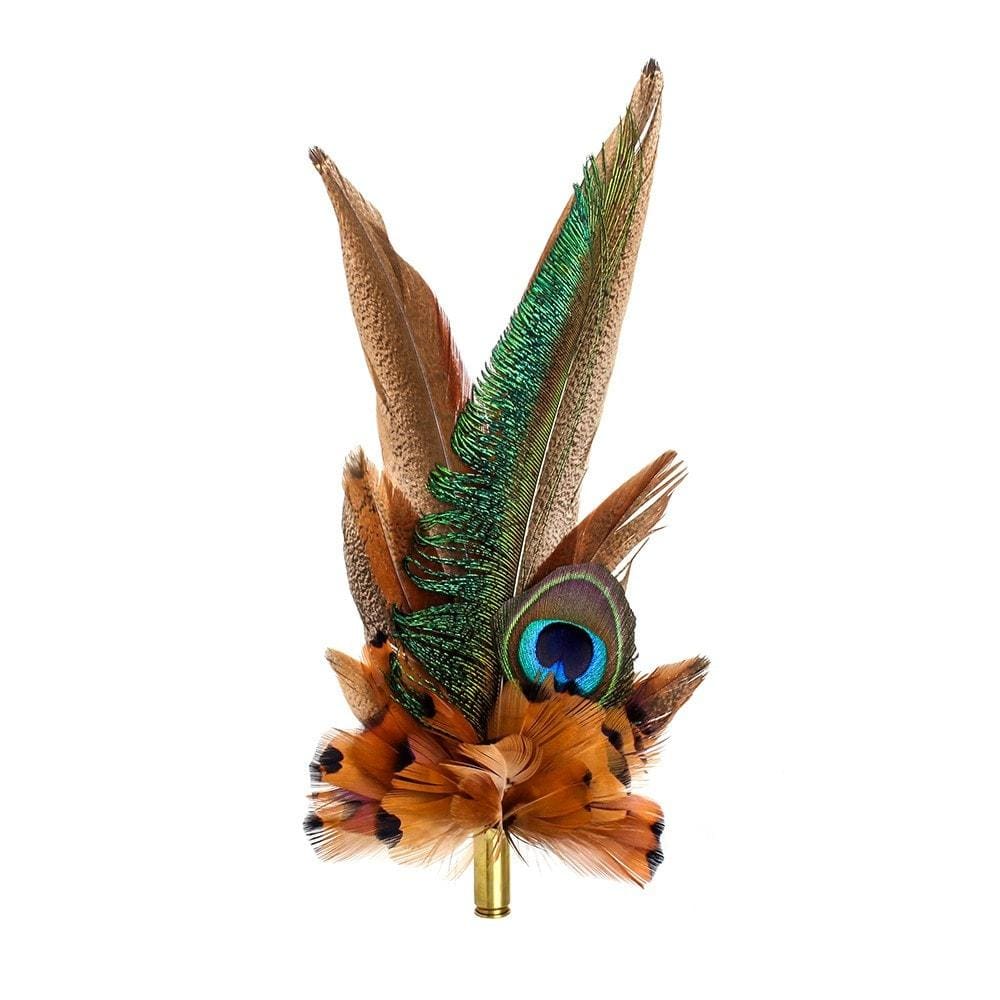 Pheasant & Peacock (Large) feather brooch, full view