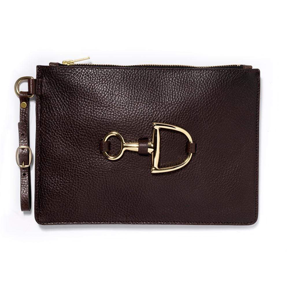 Windsor dark leather clutch with gold-tone equestrian hardware