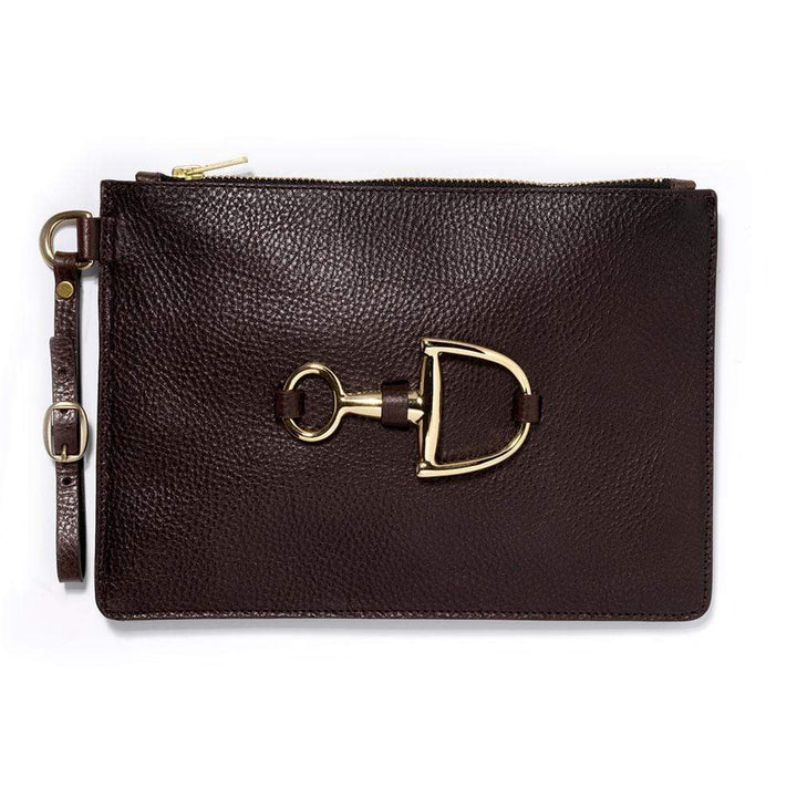 Windsor dark leather clutch with gold-tone equestrian hardware