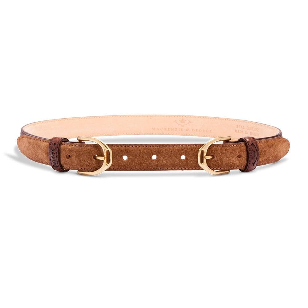 Clifton Cinch tan suede and leather belt with two gold-tone buckles