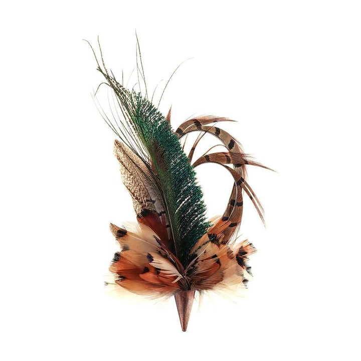 Peacock Swords (Small) feather brooch, full view