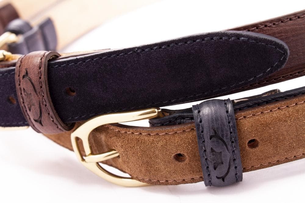 Close-up of Clifton Cinch suede panels and leather keepers
