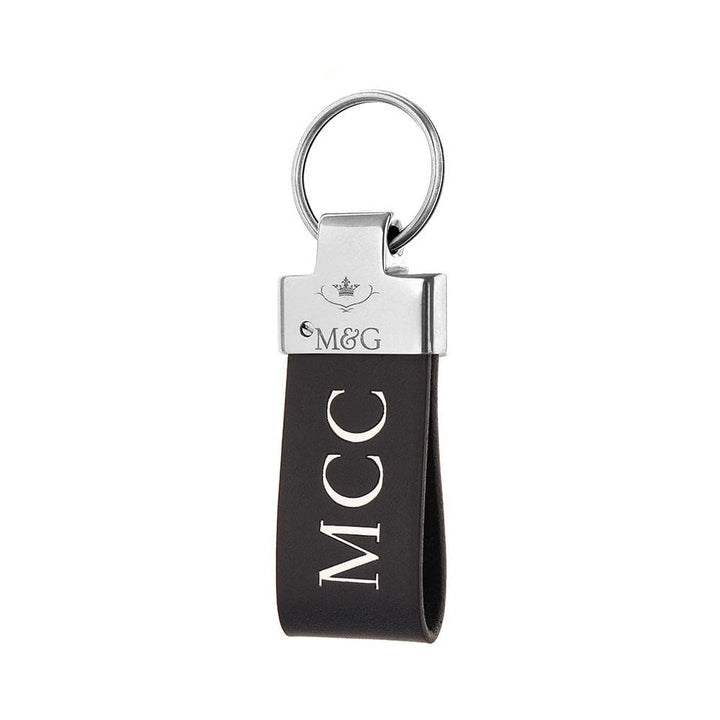 Black M&amp;G leather keyring with silver-tone fittings and silver initials