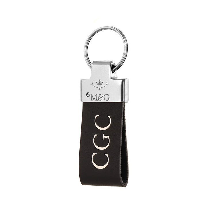 Black M&amp;G leather keyring with silver-tone fittings and silver initials