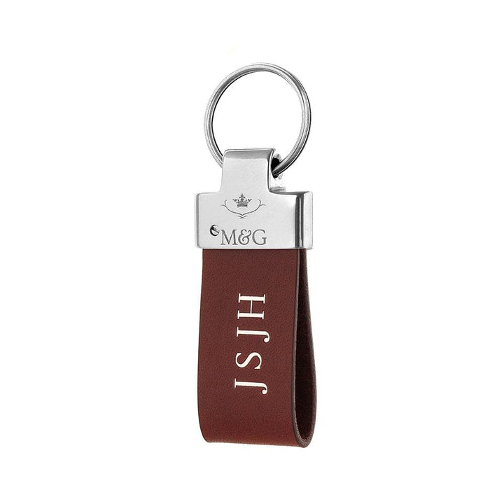 Burgundy M&amp;G leather keyring with silver-tone fittings and silver initials