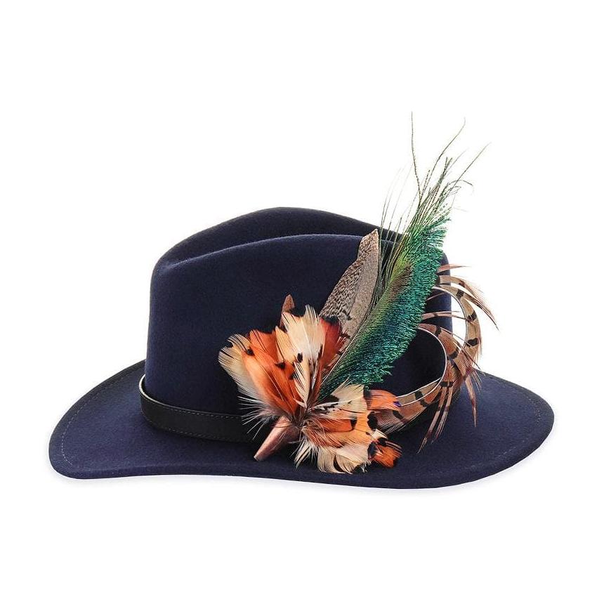 Navy Fedora with Pheasant and Peacock Pin - Mackenzie  display picture 3