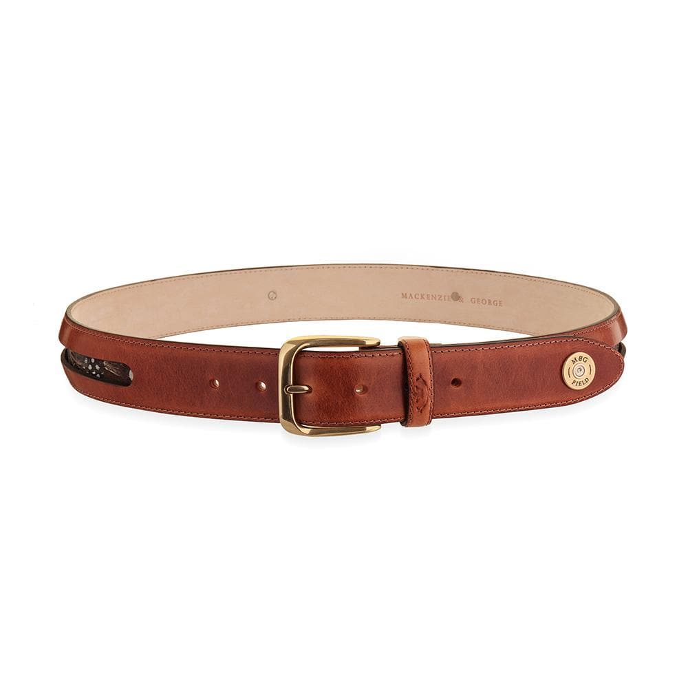 Warwick tan leather feather belt with cartridge detail