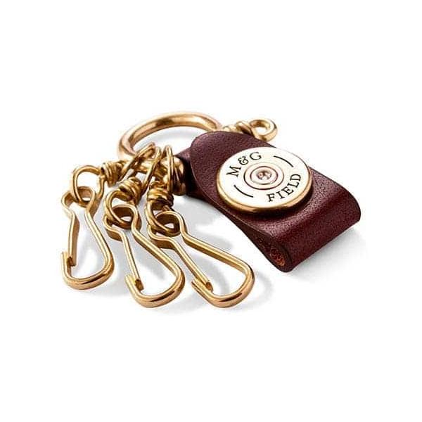 Brown leather cartridge keyring with gold-tone key clips