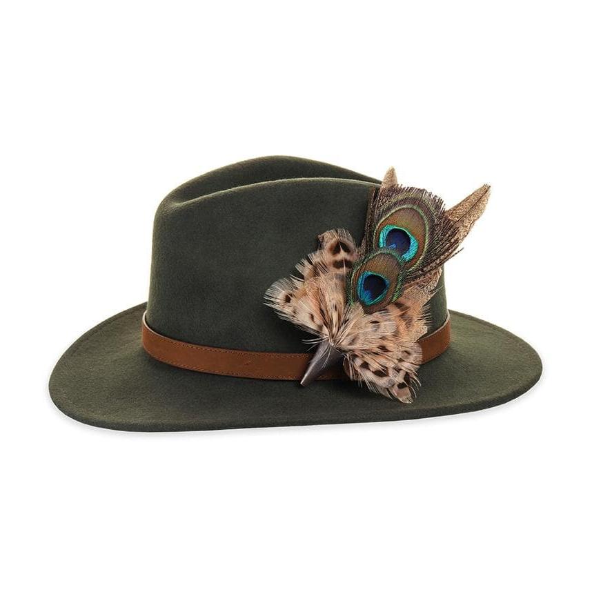 Olive Fedora with Peacock and Hen Pheasant Pin – Mackenzie  display picture 1