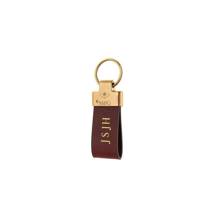 Brown M&amp;G leather keyring with gold-tone fittings and gold initials