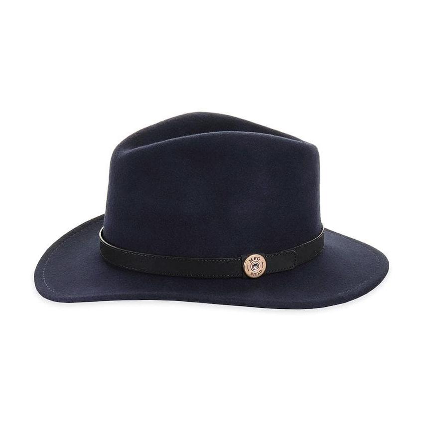 Navy felt fedora with leather band, without feather pin