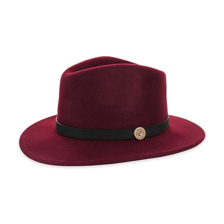 Wine felt fedora with leather band, without feather pin
