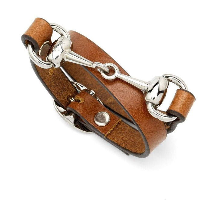 Badminton tan wrap bracelet with silver-tone snaffle fittings