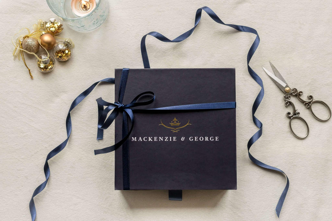 Mackenzie & George gift packaging with ribbon and wrapping accessories