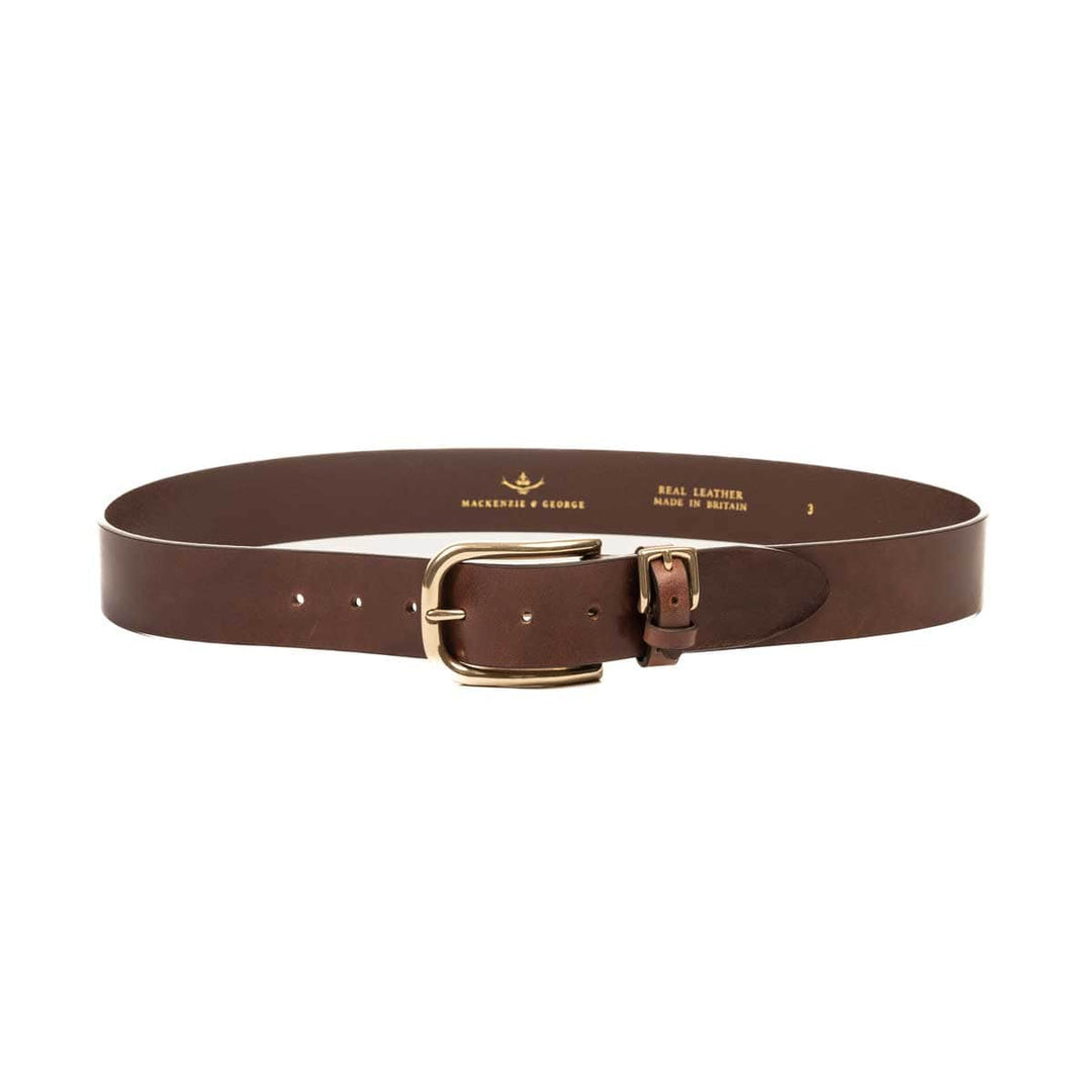 Worthing brown leather belt with gold-tone buckle