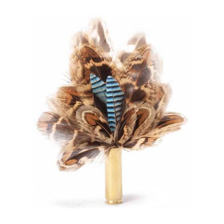 Hen Pheasant & Jay (Mini) feather brooch, full view