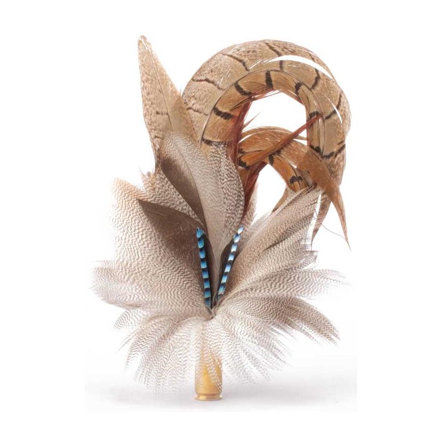 Jay & Pheasant Biot (Small) feather brooch, full view