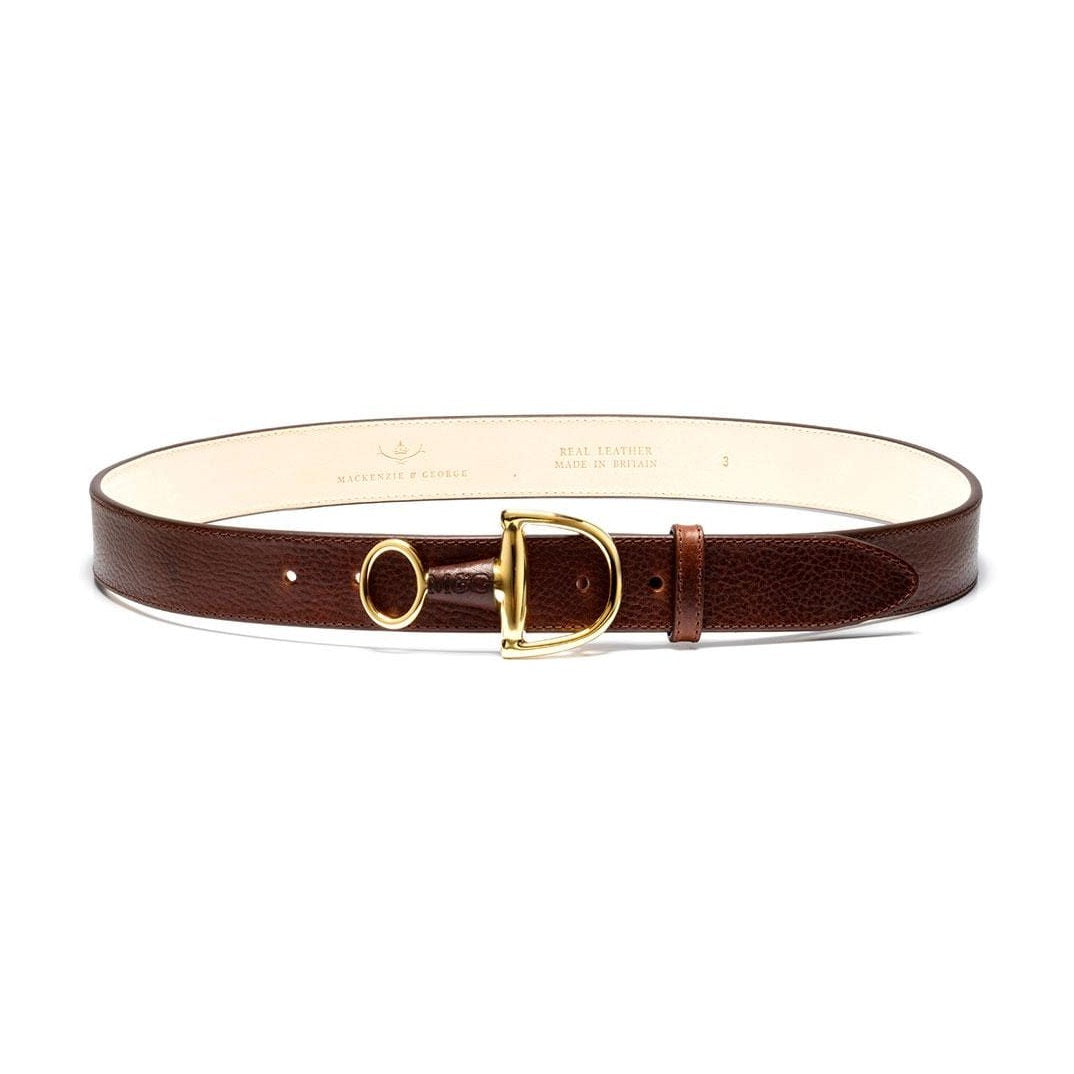 Windsor brown leather belt with gold-tone buckle and ring