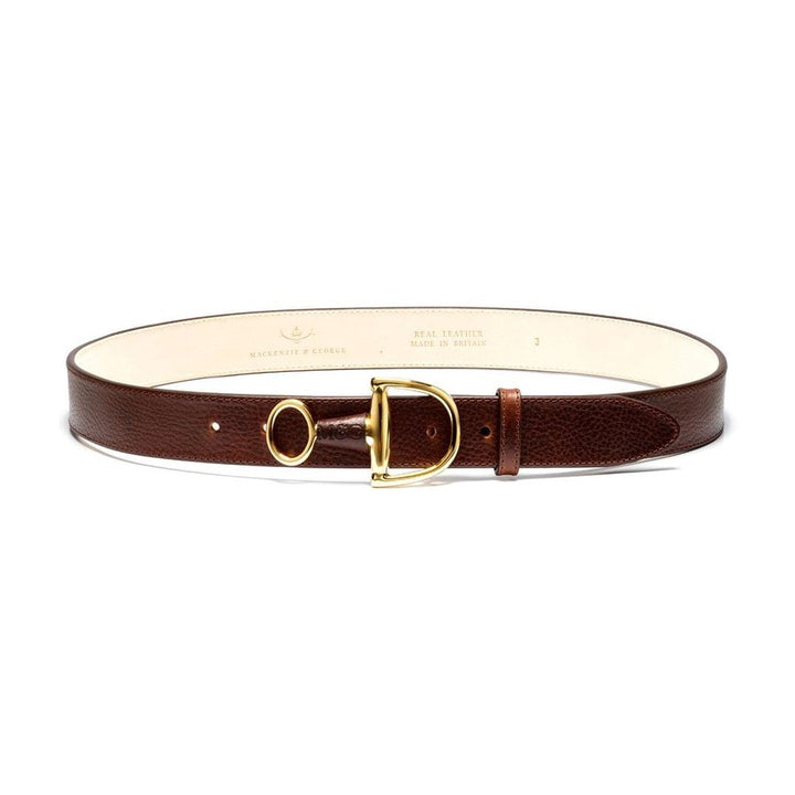 Windsor brown leather belt with gold-tone buckle and ring
