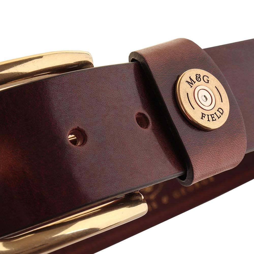 Close-up of the Wycombe dark brown leather cartridge keeper