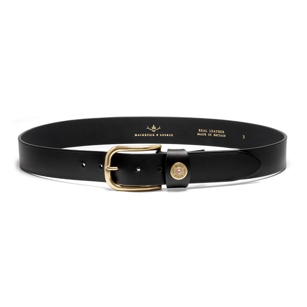Wycombe black leather belt with gold-tone buckle and cartridge keeper