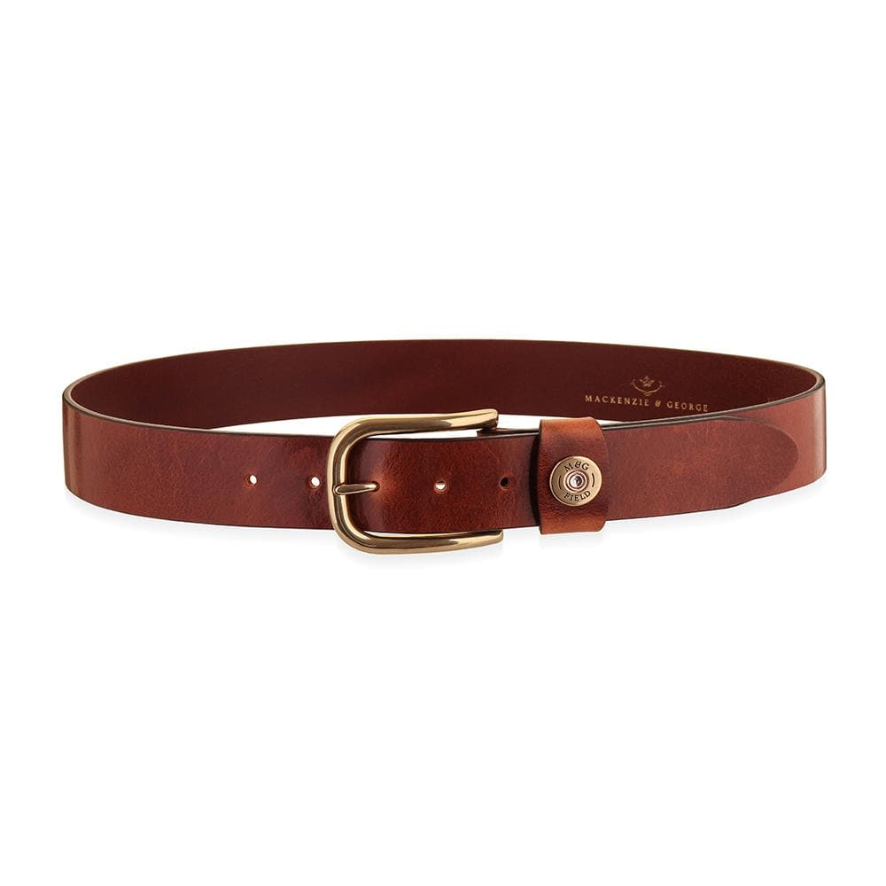 Wycombe tan leather belt with gold-tone buckle and cartridge keeper